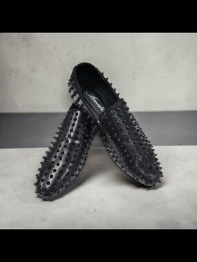 AMALI MENS BLACK VINTAGE SPARKLE SPIKE FORMAL TUXEDO SLIP ON DRESS SHOE. 8.5D